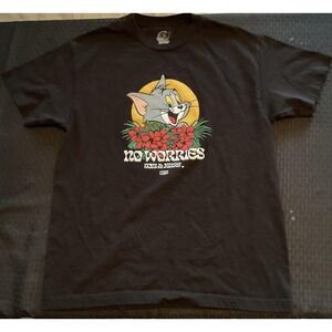 Tom & Jerry Shirt Mens Large Black Neff No Worries Graphic Cartoon Short Sleeve